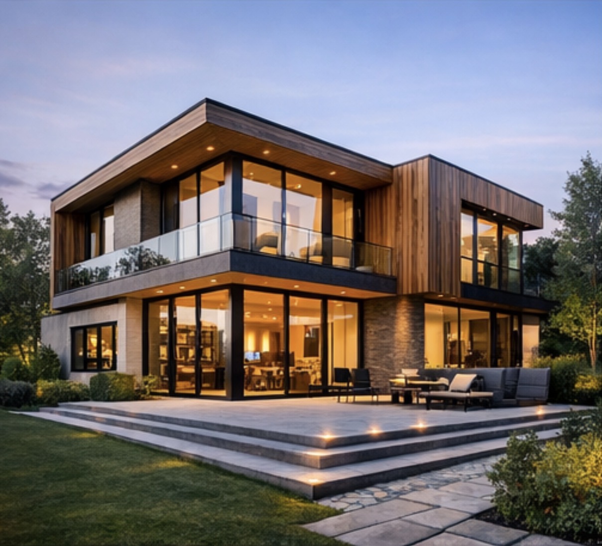 木とガラスを生かした高級住宅の外観