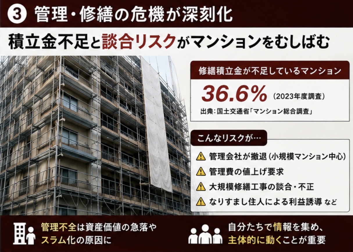 マンションの管理費・修繕積立金と管理リスク